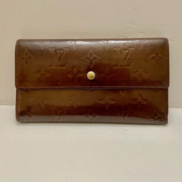 Authentic Louis Vuitton Brown Vernis Mono Bifold Long Wallet 7.5in x 4in (TH0078