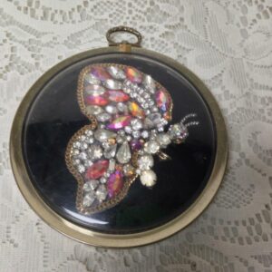 Vintage, Framed , Handcrafted Butterfly Rhinestones Wall Decor, 5in D