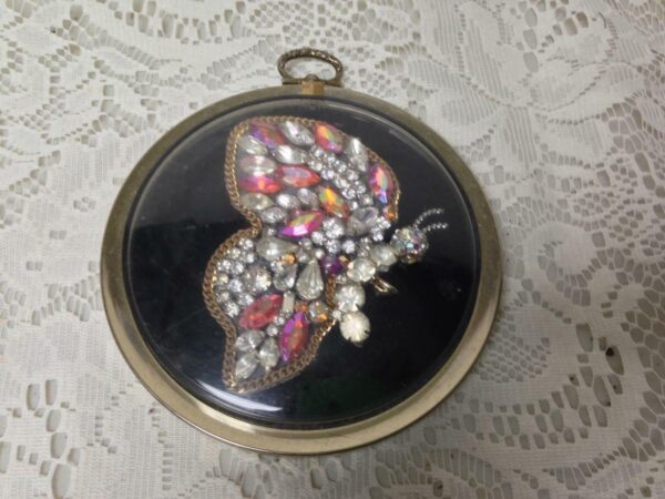 Vintage, Framed , Handcrafted Butterfly Rhinestones Wall Decor, 5in D