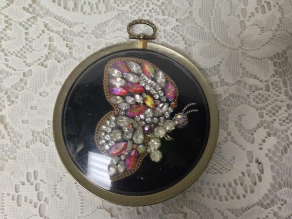 Vintage, Framed , Handcrafted Butterfly Rhinestones Wall Decor, 5in D