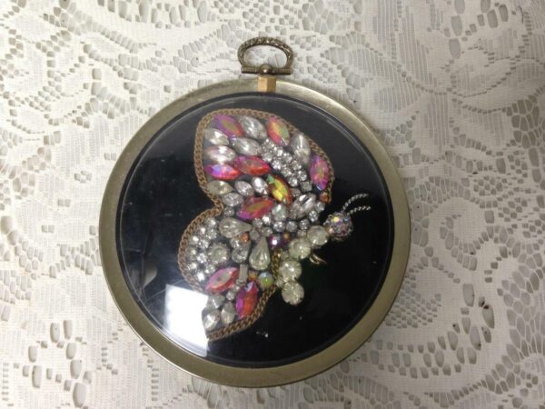 Vintage, Framed , Handcrafted Butterfly Rhinestones Wall Decor, 5in D