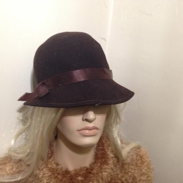 Beautiful, Bolman, Dark Brown Woolen Hat with Brown Satin Trim