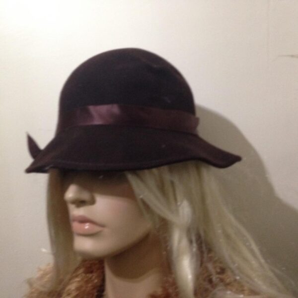 Beautiful, Bolman, Dark Brown Woolen Hat with Brown Satin Trim