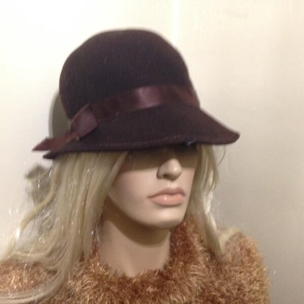 Beautiful, Bolman, Dark Brown Woolen Hat with Brown Satin Trim