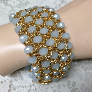 Elegant, Gold and Jade Green, Chunky 1.75in Thick , 8in Stretchable Bracelet