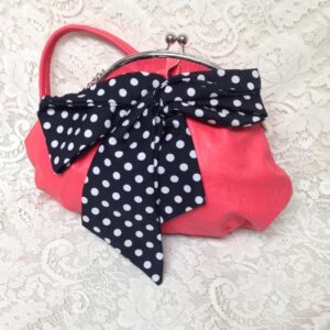 Claire's Orange-Pink Purse with Large Polka Dot Bow, 14in L x 14in T x 4in W