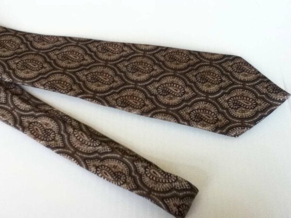 Oscar dela Renta Couture, Greenish Brown, Red and White Paisley Silk Tie