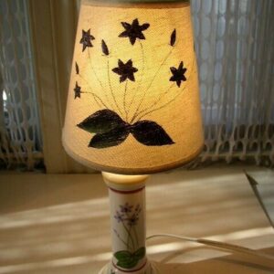 Lovely, Boudoir Electric Lamp with Violets. 12in x 5in