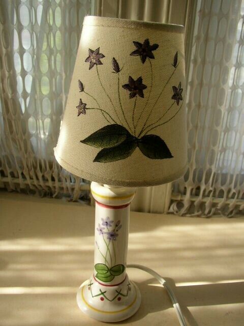 Lovely, Boudoir Electric Lamp with Violets. 12in x 5in