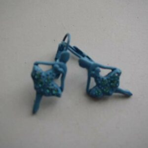 Beautiful, Blue Enamel, Ballet Dancer with Rhinestones Pierced Earrings