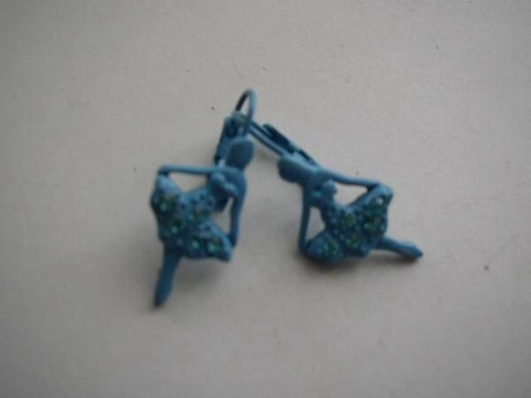 Beautiful, Blue Enamel, Ballet Dancer with Rhinestones Pierced Earrings