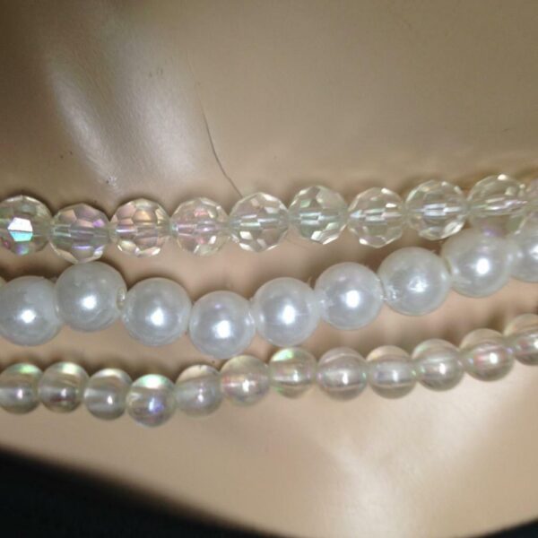 Vintage, Multi-Layer 3-Strands, Pearl, Faceted, Iridescent Beads 20inch Necklace