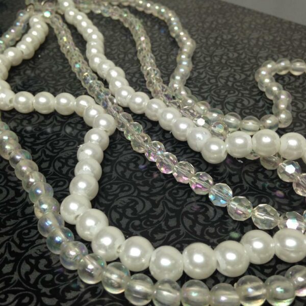 Vintage, Multi-Layer 3-Strands, Pearl, Faceted, Iridescent Beads 20inch Necklace