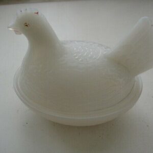 Vintage, Milk Glass Covered Chicken Dish