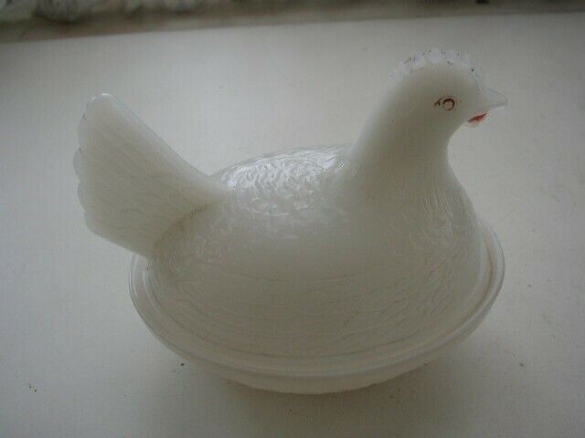 Vintage, Milk Glass Covered Chicken Dish