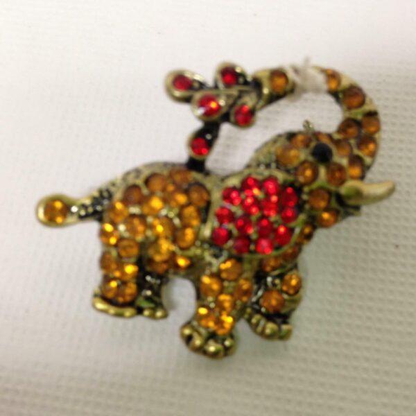 Colorful, Elephant with Faux Amber and Ruby Rhinestone Brooch 1.5in x 1.5in