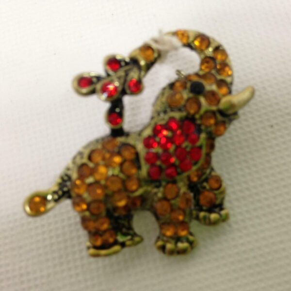 Colorful, Elephant with Faux Amber and Ruby Rhinestone Brooch 1.5in x 1.5in