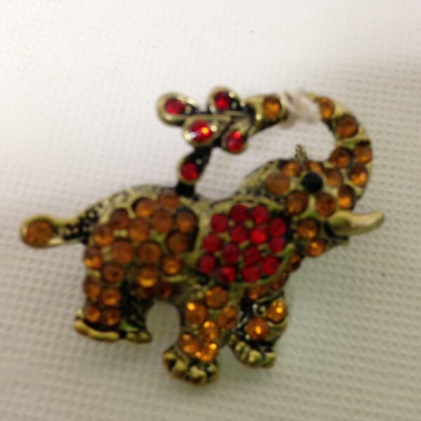 Colorful, Elephant with Faux Amber and Ruby Rhinestone Brooch 1.5in x 1.5in