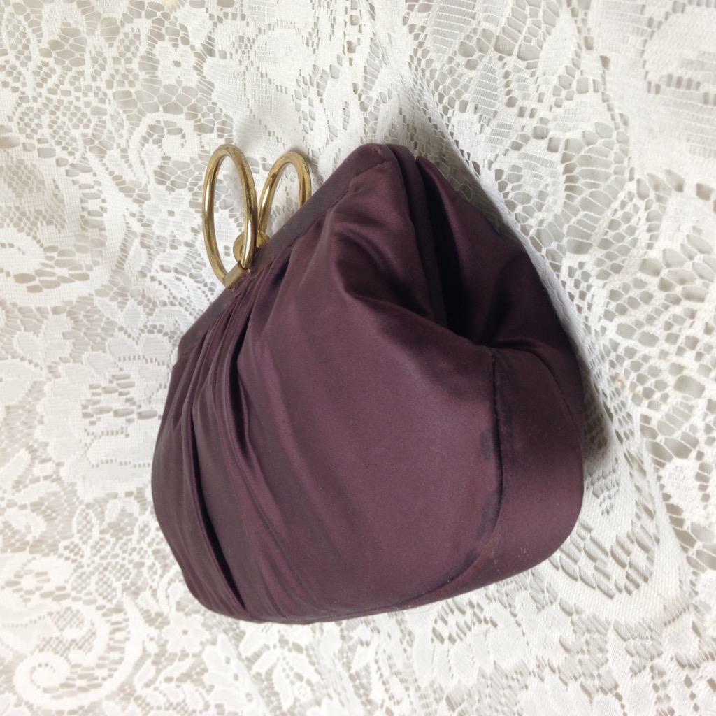 Vintage, Ingber Burgundy-Brown Satin Evening Purse 10.5in x 5in