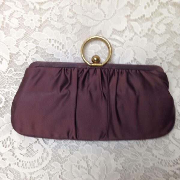 Vintage, Ingber Burgundy-Brown Satin Evening Purse 10.5in x 5in