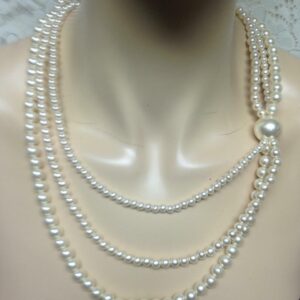 Vintage, Multi-Layer 3-Strands, Faux Pearl Beaded 18-inch Necklace