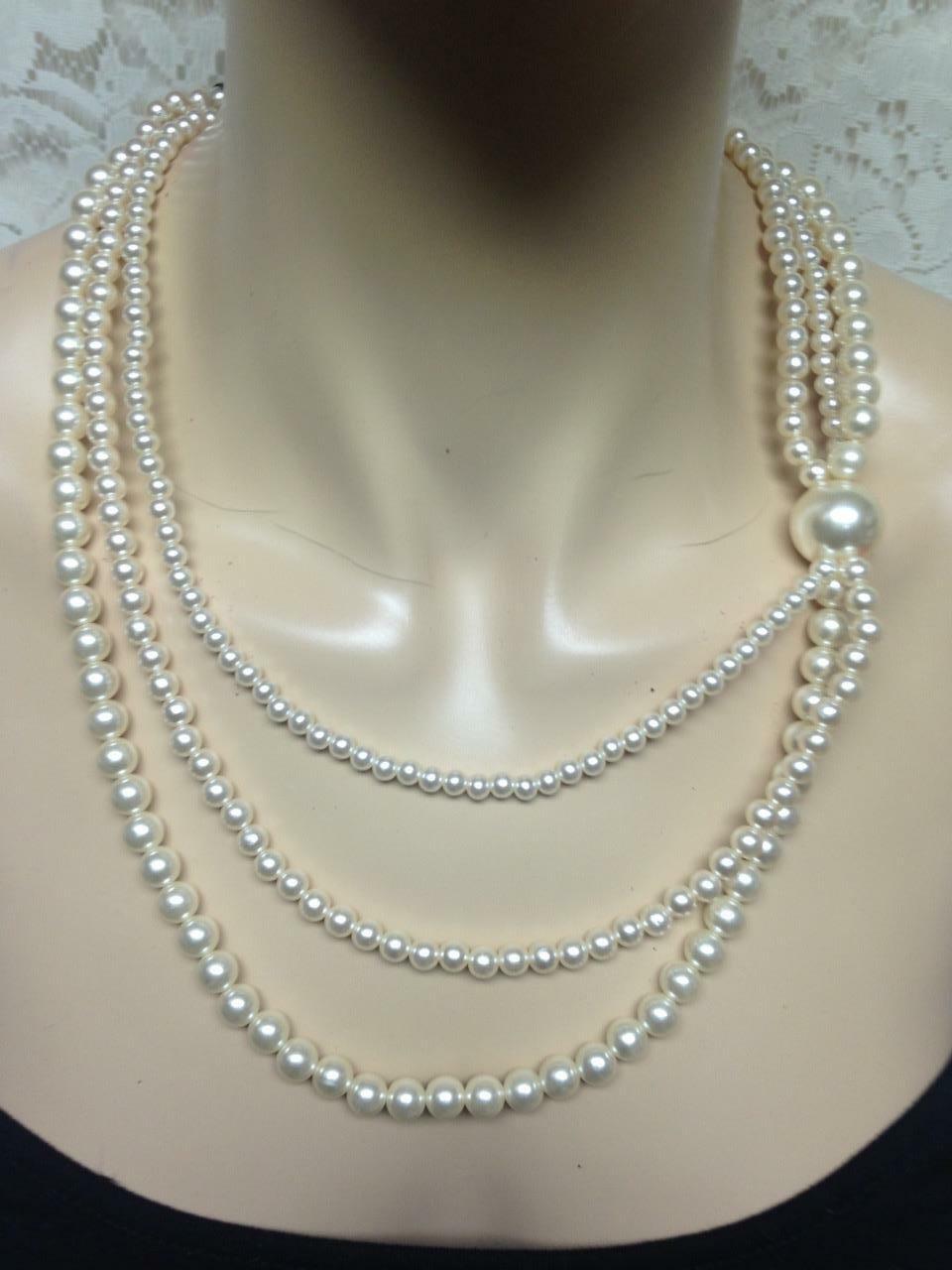 Vintage, Multi-Layer 3-Strands, Faux Pearl Beaded 18-inch Necklace