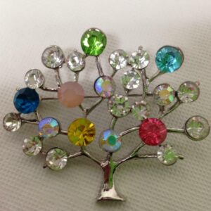 Stunning, Silver Tone, Multi-color Tree Rhinestone Brooch 2.5in x 2in