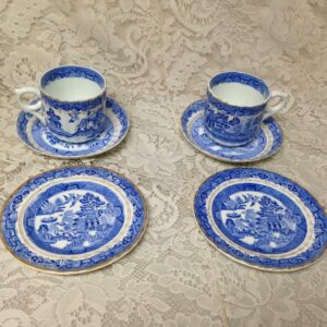 Antique, Rare, England, Elegant Blue Willow 2 set of Trio Tea or Snack Set