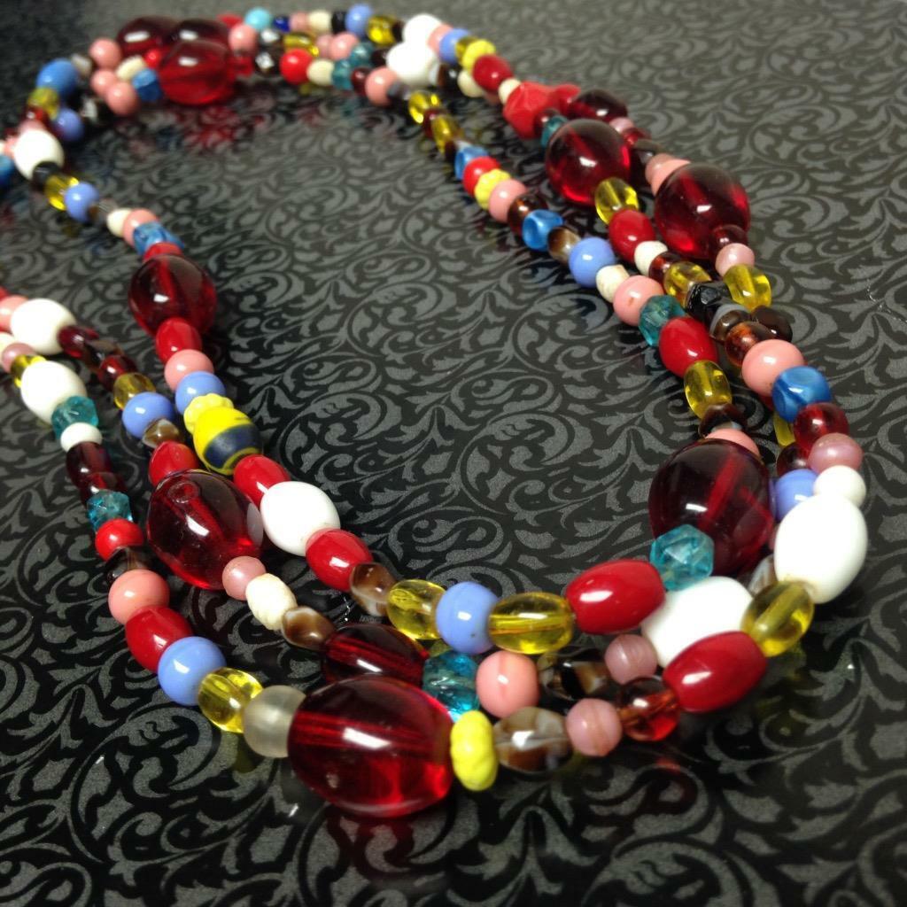 Vintage, Glass Multi color Beads 50in Long Necklace