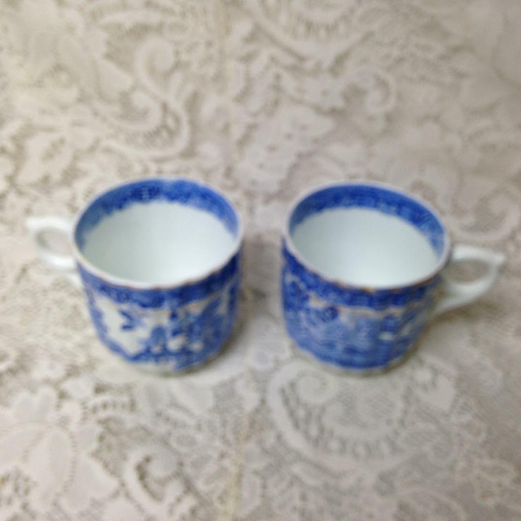 Antique, Rare, England, Elegant Blue Willow 2 set of Trio Tea or Snack Set