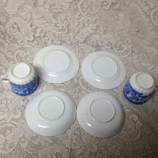 Antique, Rare, England, Elegant Blue Willow 2 set of Trio Tea or Snack Set