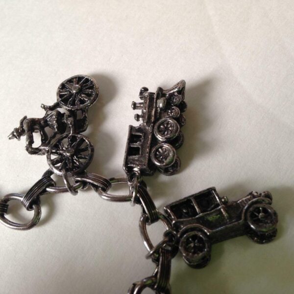 Vintage, Rare, Silver Tone, Vehicle, Boats, Trains Charm Bracelet, 7in L