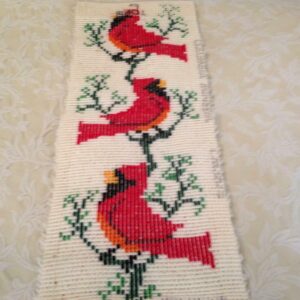 Vintage, 3 Cardinals, Handmade, Wooly Woven Tapestry Wall Decor 32in x 13in