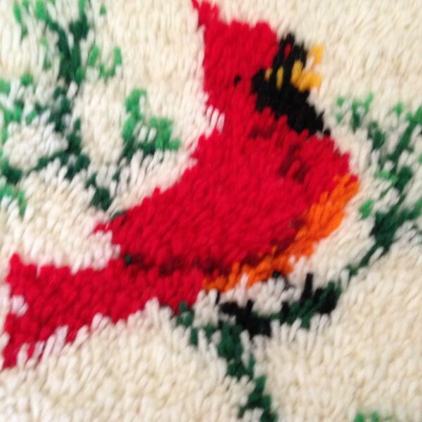 Vintage, 3 Cardinals, Handmade, Wooly Woven Tapestry Wall Decor 32in x 13in