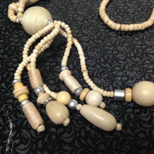 Vintage, Wooden Beads 40in Long Necklace with Fringes