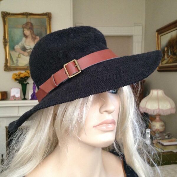 Stunning, Black, Wide Brim, Cowgirl, Fedora Hat with Brown Band and Bow