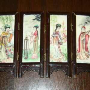 Oriental, Miniature Painting on Porcelain Folding Screen-Dividers 9in x 6in