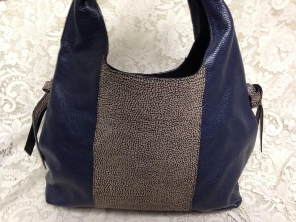 Borbonese, Paris, Italy Blue - Brown Quail Leather Handbag 16in x 12in x 5in