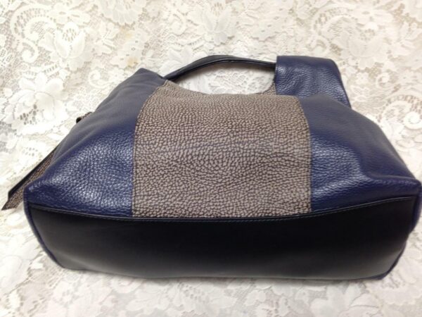 Borbonese, Paris, Italy Blue - Brown Quail Leather Handbag 16in x 12in x 5in