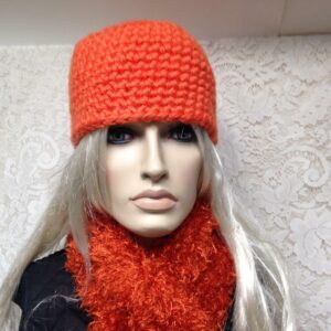 Stunning, Fits All Orange Knitted Hat and Scarf Set