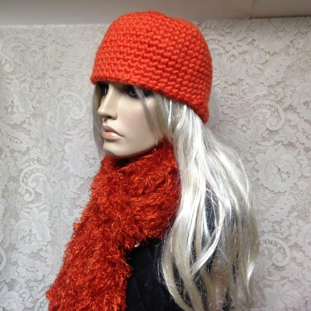 Stunning, Fits All Orange Knitted Hat and Scarf Set