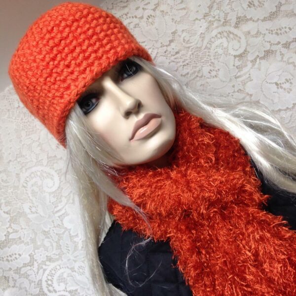 Stunning, Fits All Orange Knitted Hat and Scarf Set