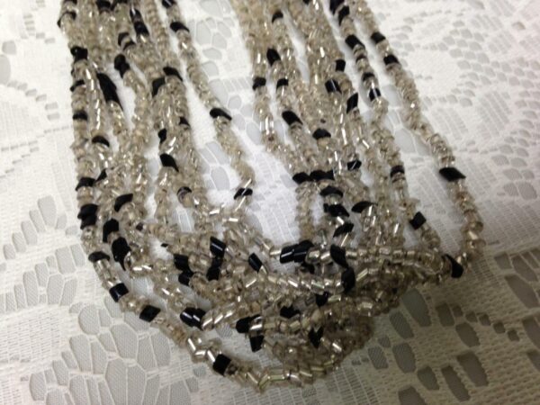 Vintage, Multi-layer, 8-Strands, 19-inch Black n Clear Glass Beaded Necklace