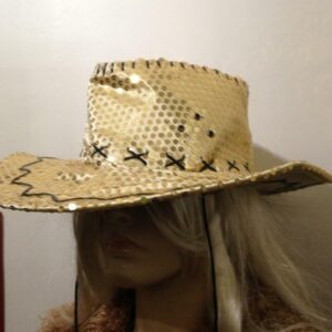 Vintage, Gold Sequined, Cowboy Wide Brim Hat