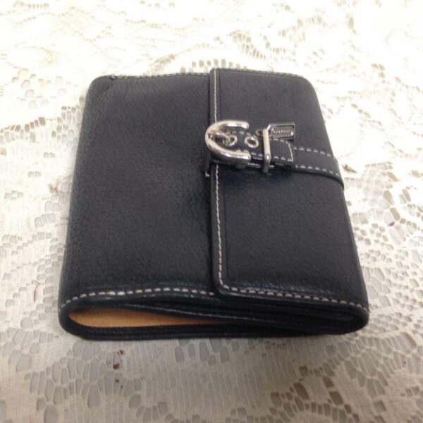 Coach Black Leather, Bi-fold Compact Wallet 5in x 4in