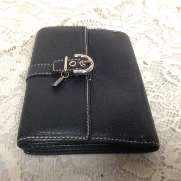 Coach Black Leather, Bi-fold Compact Wallet 5in x 4in