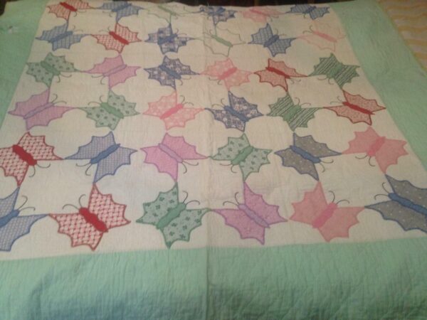 Vintage, Beautiful Butterfly Quiltt, Coverlet, Bed spread 64in x 64in