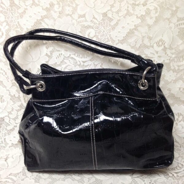 Black Faux Patent Leather Purse Handbag 11.5in x1 9.5in x 4in