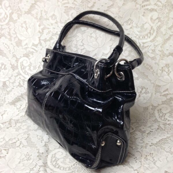 Black Faux Patent Leather Purse Handbag 11.5in x1 9.5in x 4in