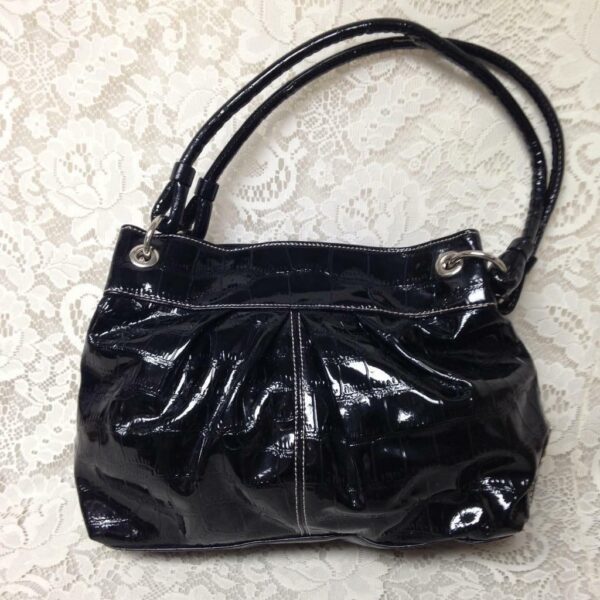 Black Faux Patent Leather Purse Handbag 11.5in x1 9.5in x 4in